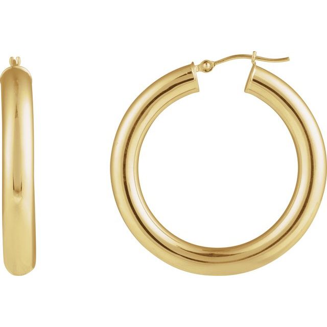 14K Gold Round Tube Hoop Earrings - Options Available