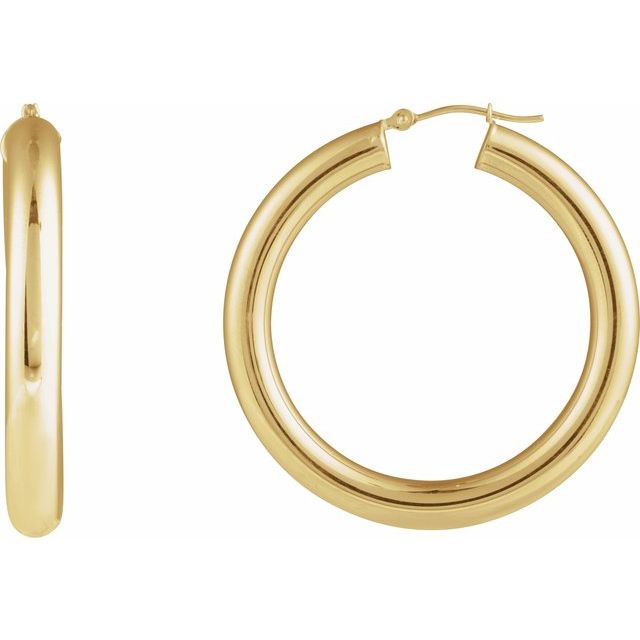14K Gold Round Tube Hoop Earrings - Options Available