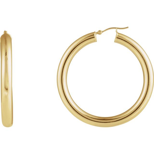 14K Gold Round Tube Hoop Earrings - Options Available
