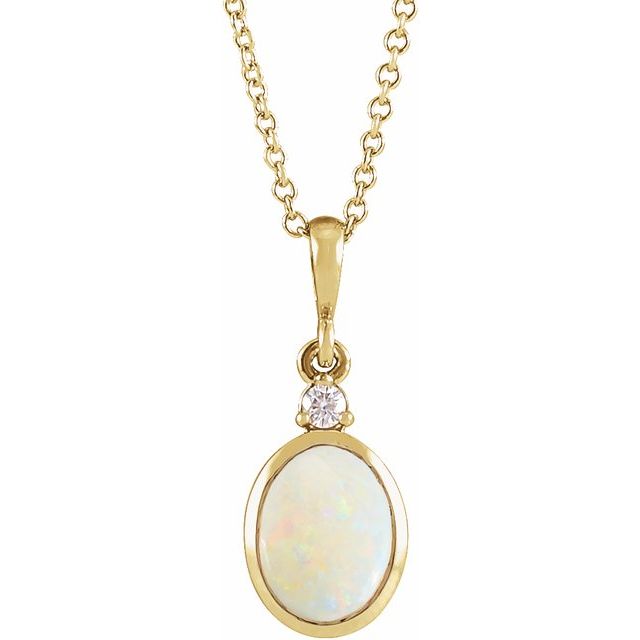 14K Gold Natural Ethiopian Opal and Diamond Cabochon Necklace