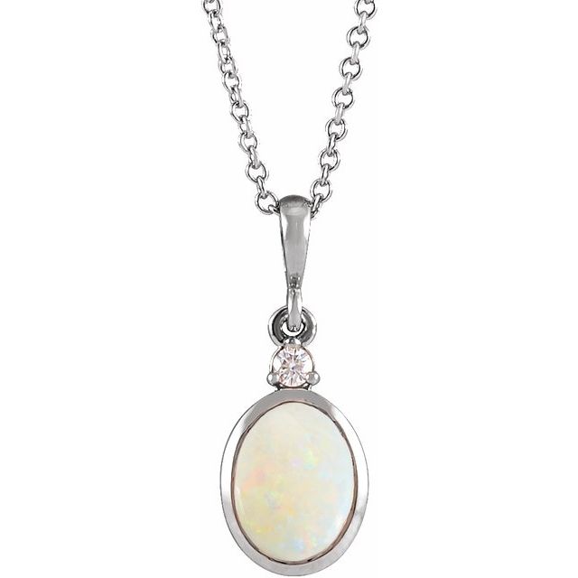 14K Gold Natural Ethiopian Opal and Diamond Cabochon Necklace