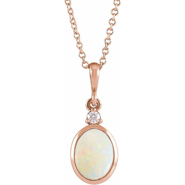 14K Gold Natural Ethiopian Opal and Diamond Cabochon Necklace
