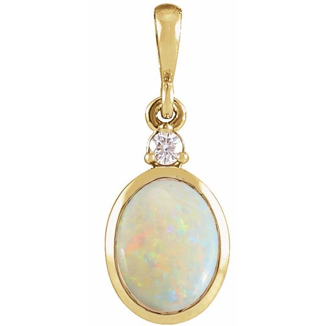 14K Gold Natural Opal and Diamond Pendant - Options Available