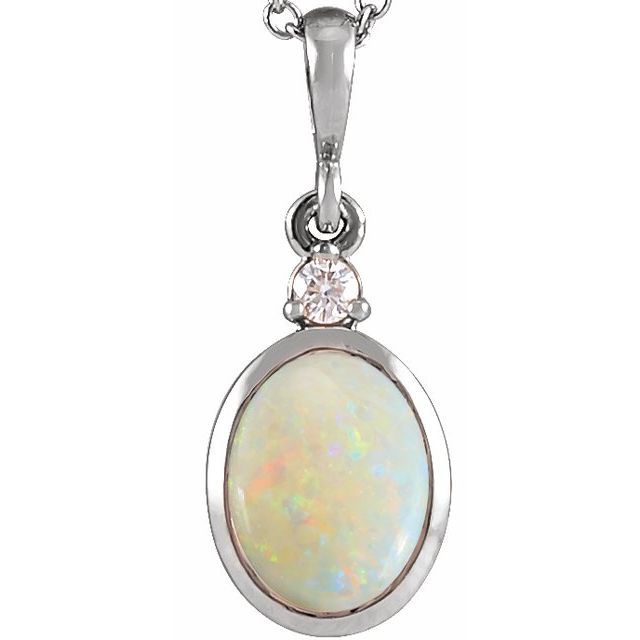 14K Gold Natural Opal and Diamond Pendant - Options Available