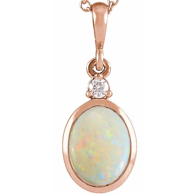 14K Gold Natural Opal and Diamond Pendant - Options Available