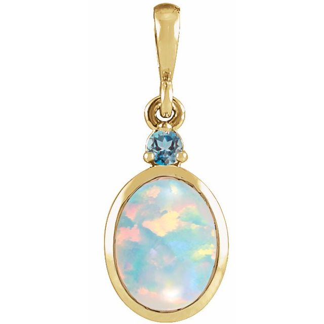 Lab-Grown White Opal And London Blue Topaz Pendant - Options Available