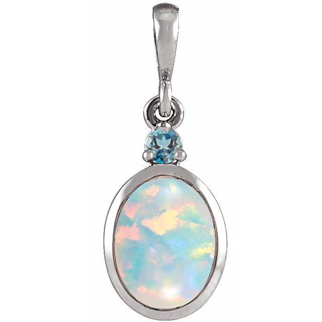 Lab-Grown White Opal And London Blue Topaz Pendant - Options Available