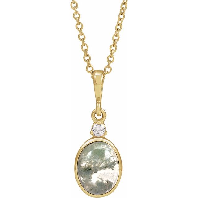 14K Gold Natural Ethiopian Opal and Diamond Cabochon Necklace