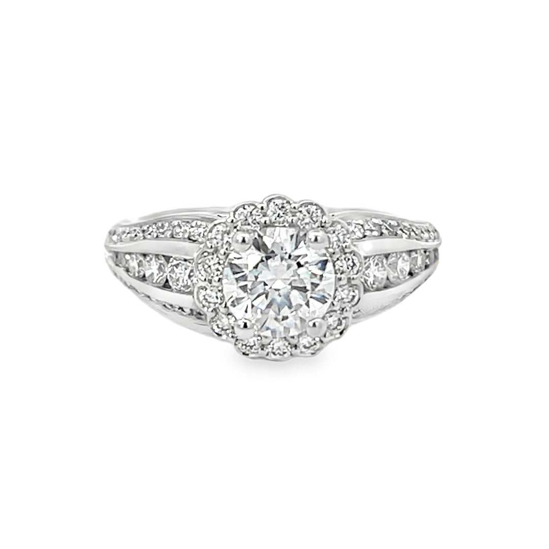 White Gold 0.79 Carats Diamond Halo Semi Mounting Ring