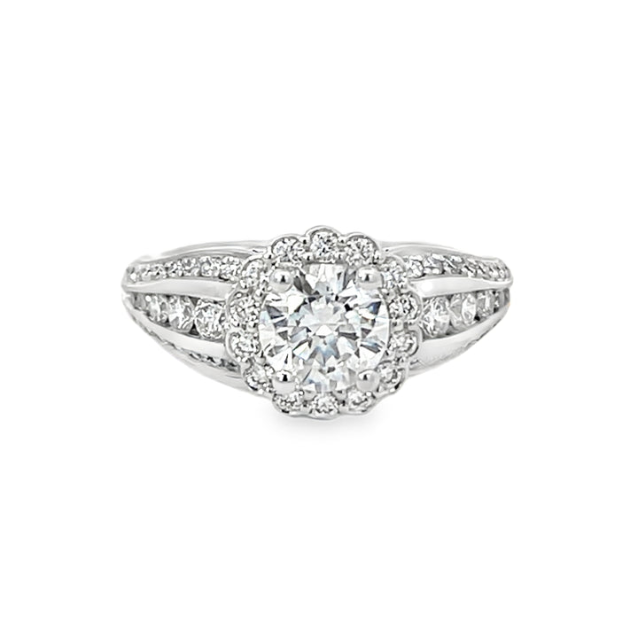 White Gold 0.79 Carats Diamond Halo Semi Mounting Ring