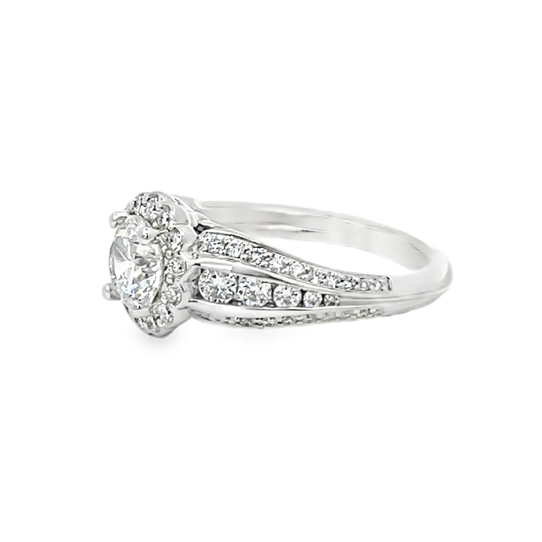 White Gold 0.79 Carats Diamond Halo Semi Mounting Ring