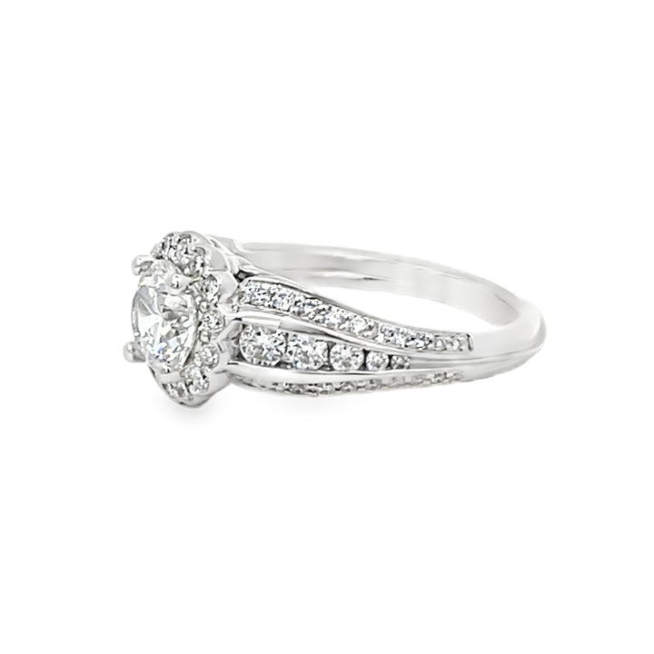 White Gold 0.79 Carats Diamond Halo Semi Mounting Ring