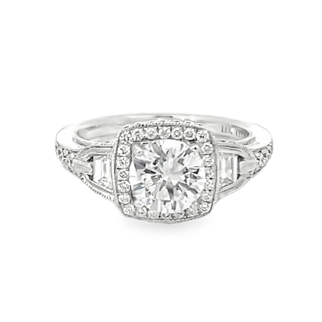 18K White Gold Round and Trapezoid Cut Diamond Semi Mounting 1.00ctw