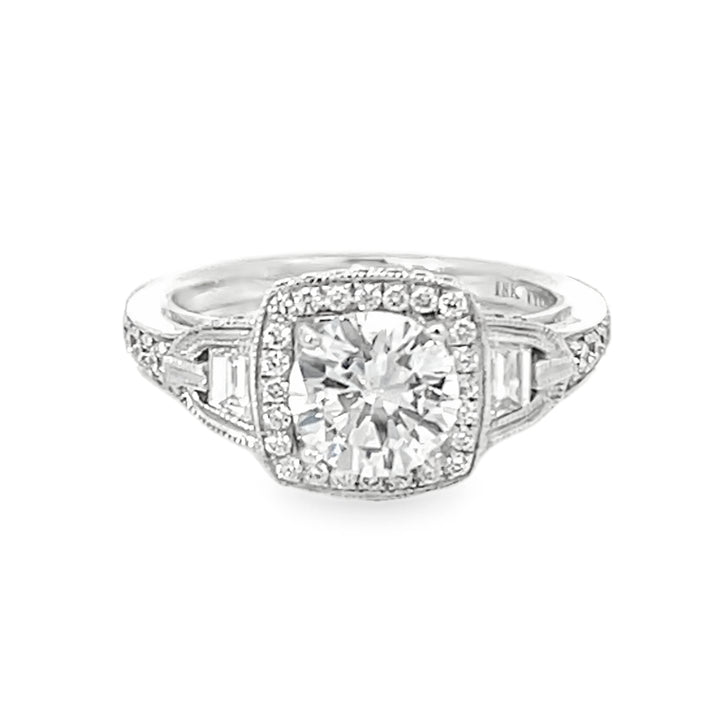 18K White Gold Round and Trapezoid Cut Diamond Semi Mounting 1.00ctw