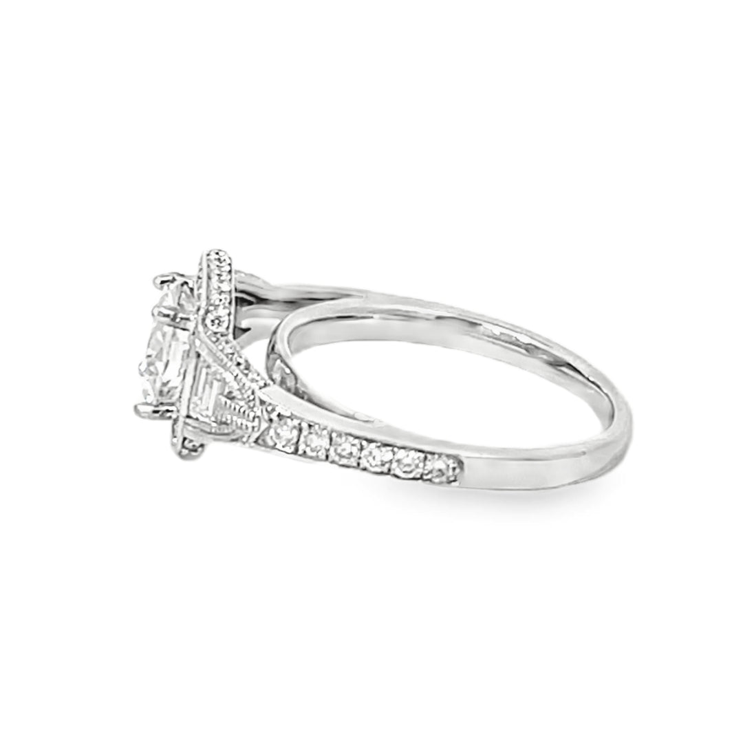 18K White Gold Round and Trapezoid Cut Diamond Semi Mounting 1.00ctw