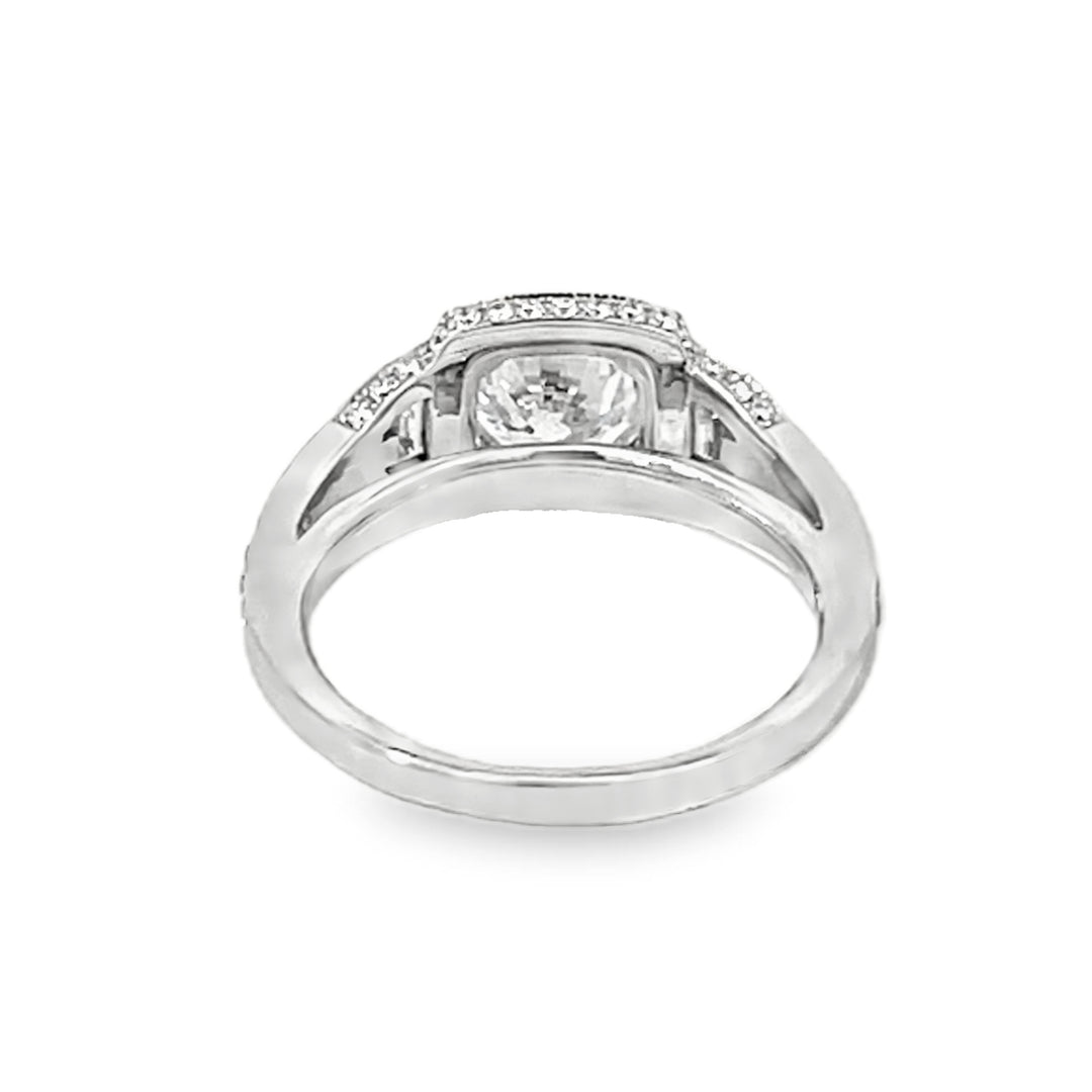 18K White Gold Round and Trapezoid Cut Diamond Semi Mounting 1.00ctw