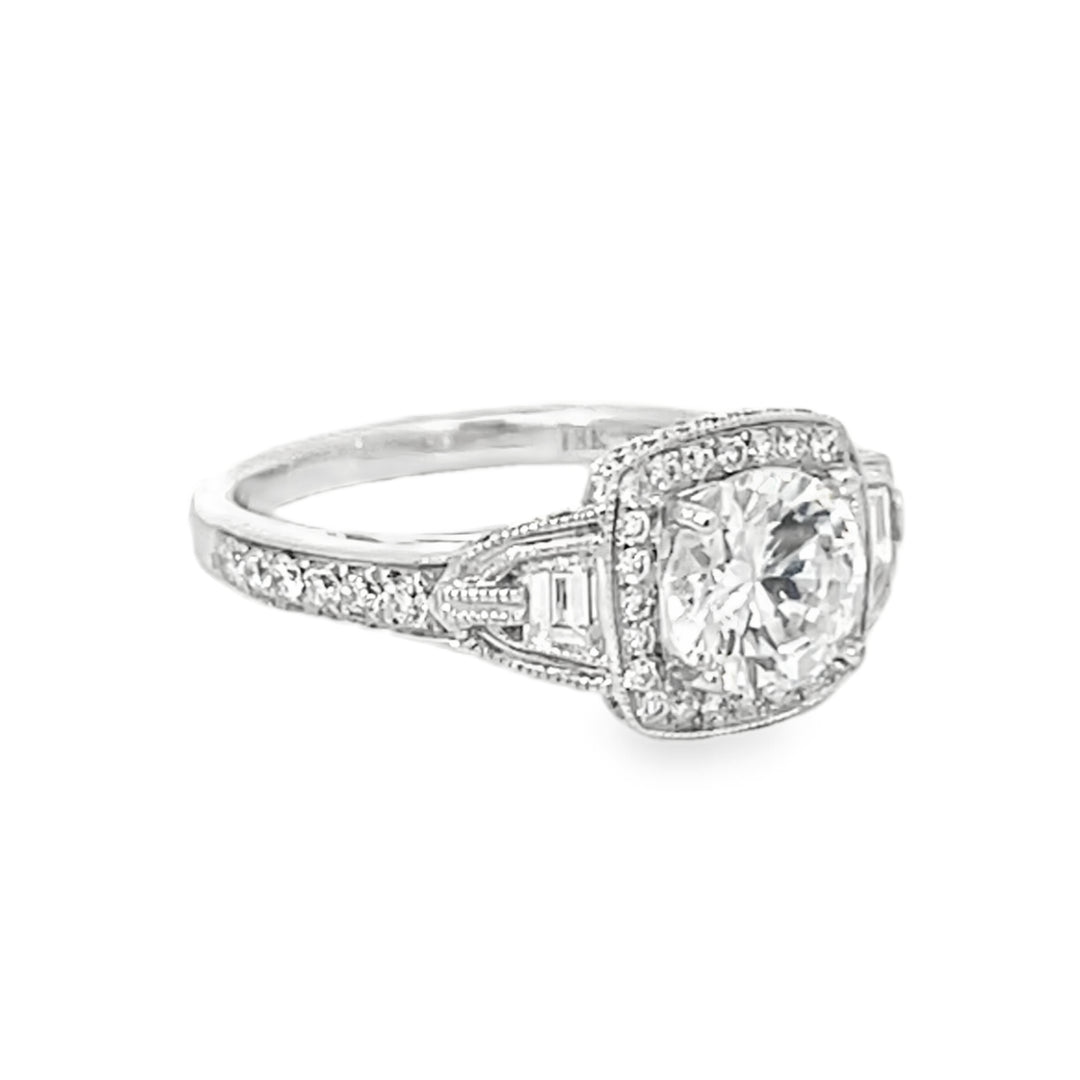 18K White Gold Round and Trapezoid Cut Diamond Semi Mounting 1.00ctw