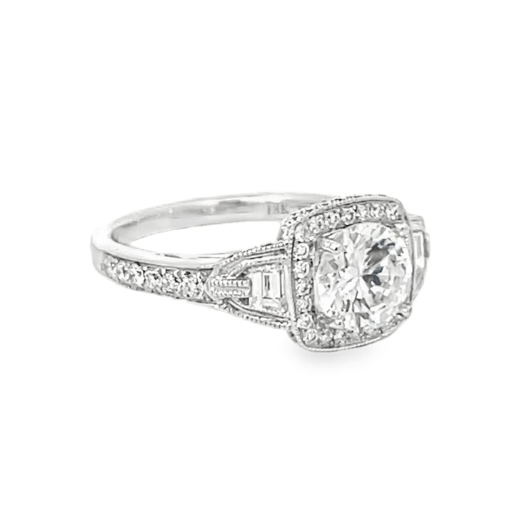 18K White Gold Round and Trapezoid Cut Diamond Semi Mounting 1.00ctw