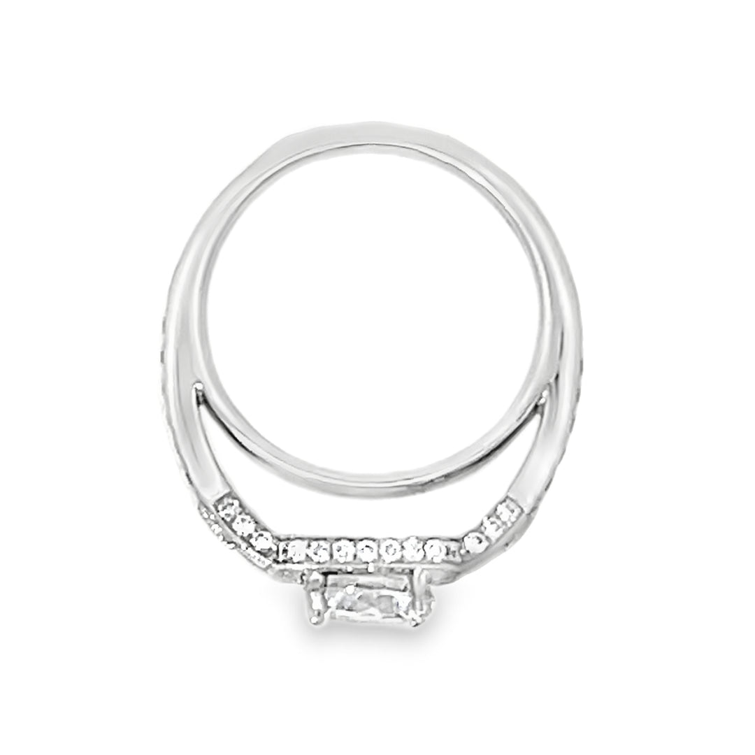 18K White Gold Round and Trapezoid Cut Diamond Semi Mounting 1.00ctw
