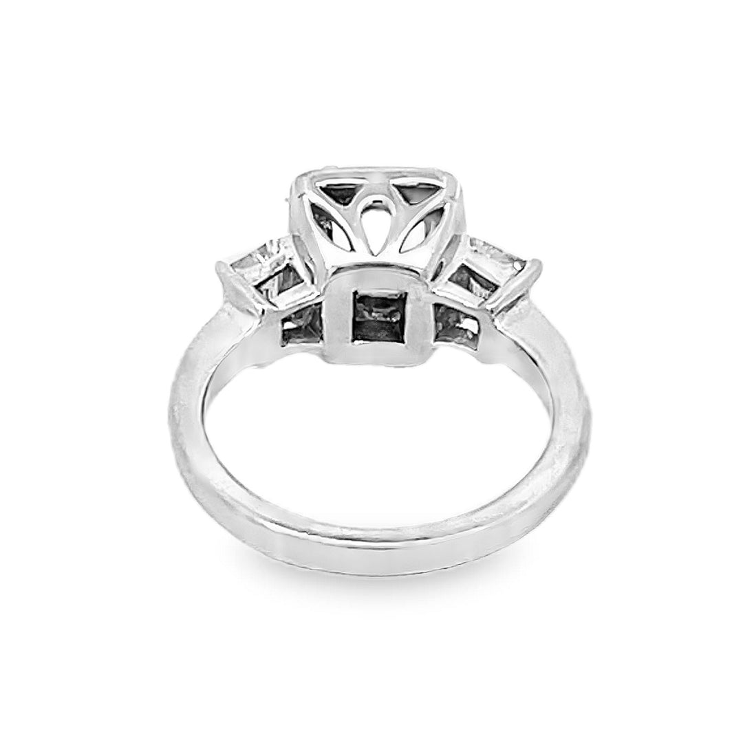 18K White Gold Three-Stone Diamond Halo Semi Mounting