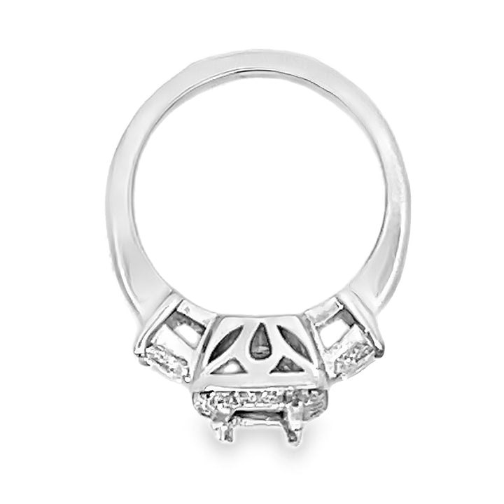 18K White Gold Three-Stone Diamond Halo Semi Mounting