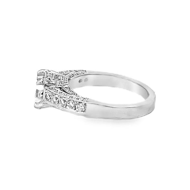 14K White Gold Round Diamond Semi-Mount Engagement Ring 1.00ctw