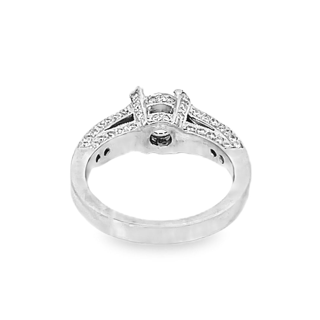 14K White Gold Round Diamond Semi-Mount Engagement Ring 1.00ctw