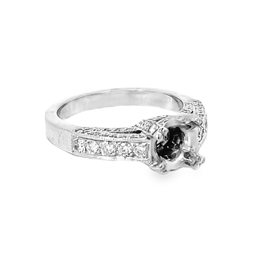 14K White Gold Round Diamond Semi-Mount Engagement Ring 1.00ctw