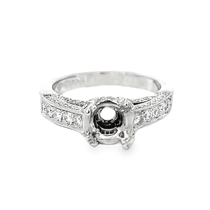 14K White Gold Round Diamond Semi-Mount Engagement Ring 1.00ctw
