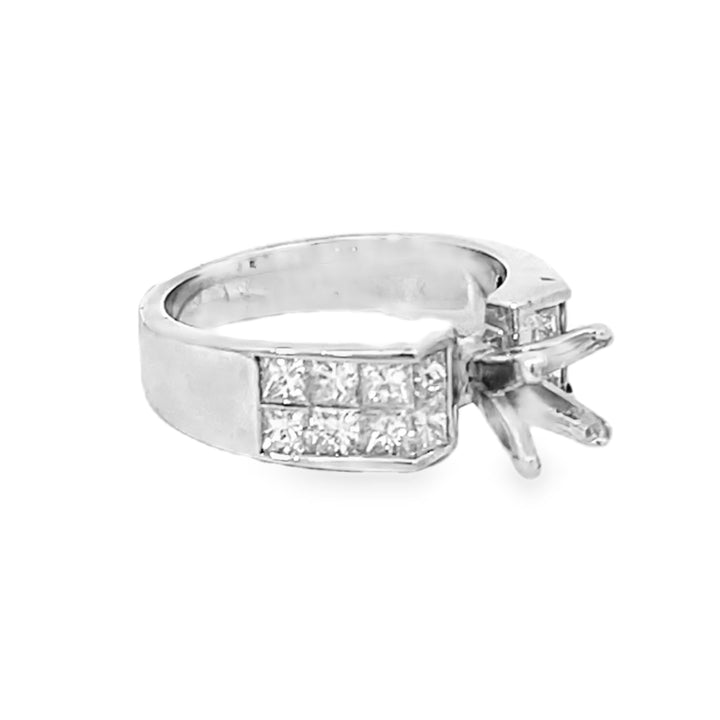 Platinum Princess Cut Diamond Semi-Mounting Engagement Ring 1.20ctw