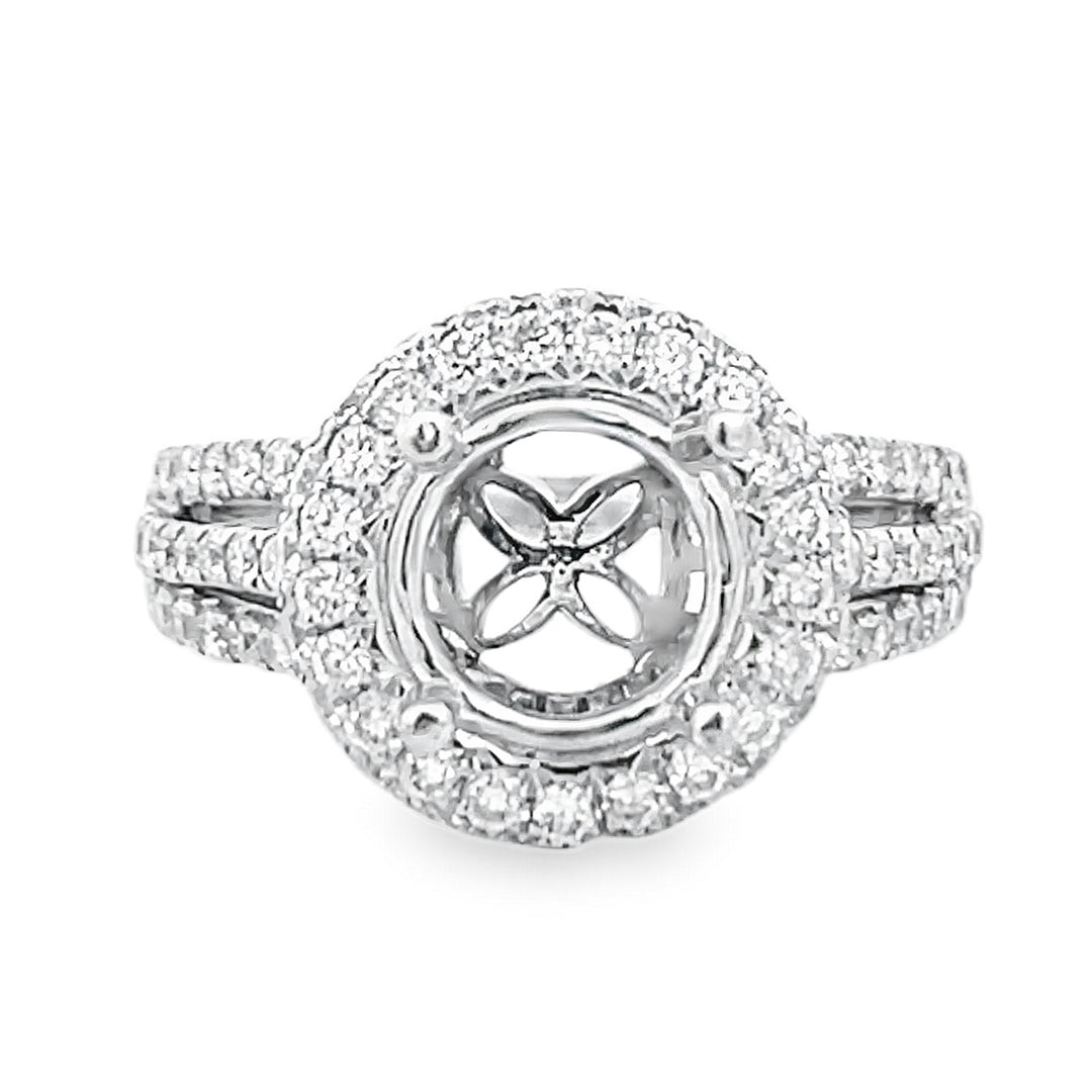 18K White Gold Diamond Halo Semi Mounting 1.28ctw