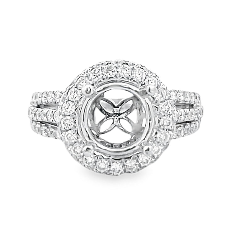 18K White Gold Diamond Halo Semi Mounting 1.28ctw