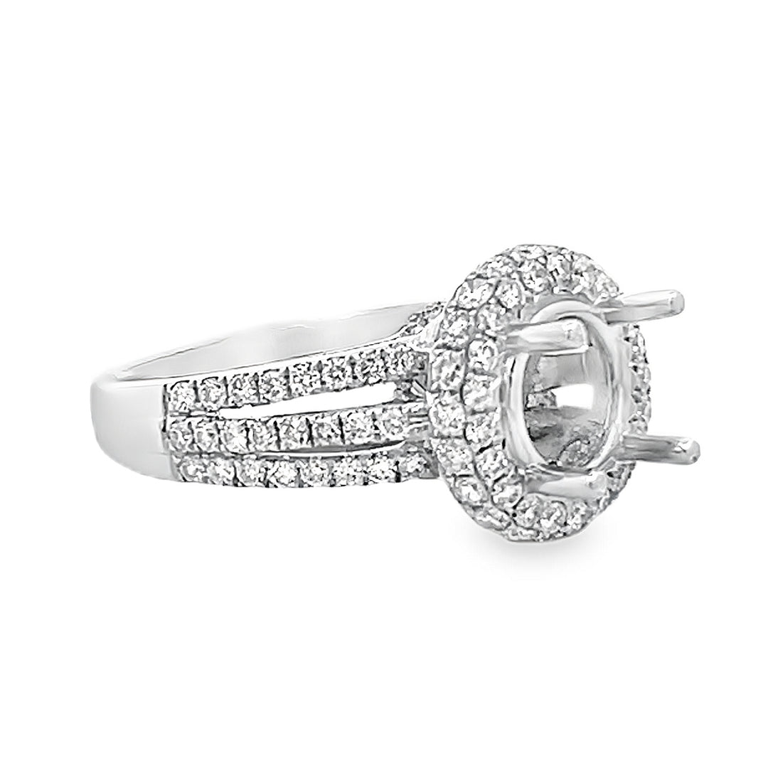 18K White Gold Diamond Halo Semi Mounting 1.28ctw