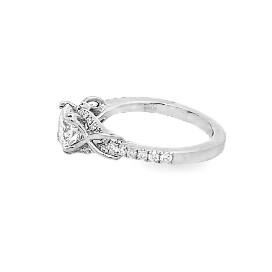 14K White Gold Round Cut Diamond Shank Semi-Mounting Engagement Ring 0.26ctw