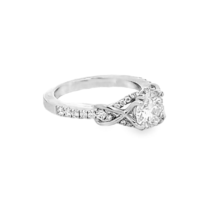 14K White Gold Round Cut Diamond Shank Semi-Mounting Engagement Ring 0.26ctw