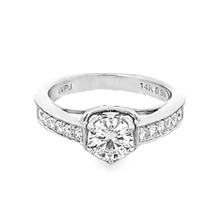 14K White Gold Round Cut Diamond Engagement Ring 0.96ctw