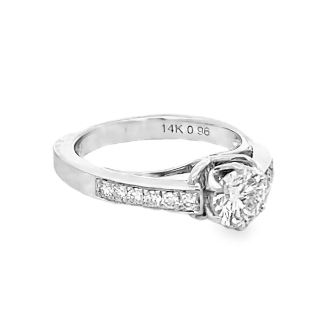 14K White Gold Round Cut Diamond Engagement Ring 0.96ctw