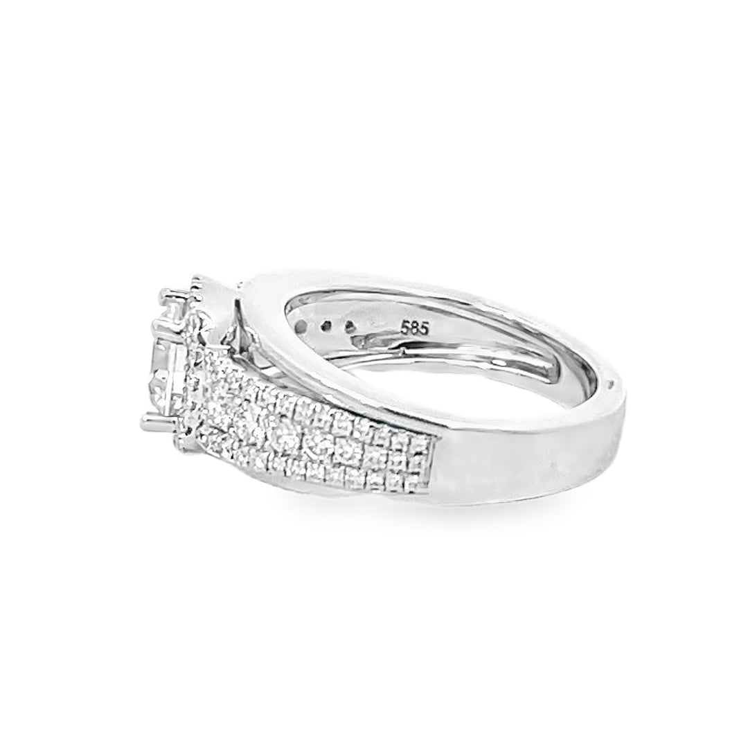14K White Gold Diamond Halo Semi Mounting 0.88ctw