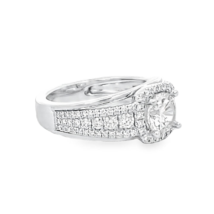 14K White Gold Diamond Halo Semi Mounting 0.88ctw