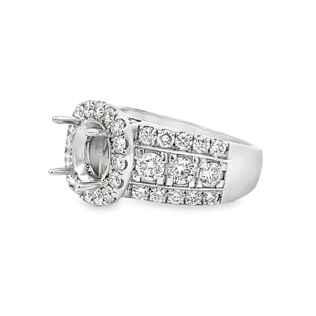 14k White Gold 2.25ct Halo Diamond Semi Mounting Ring