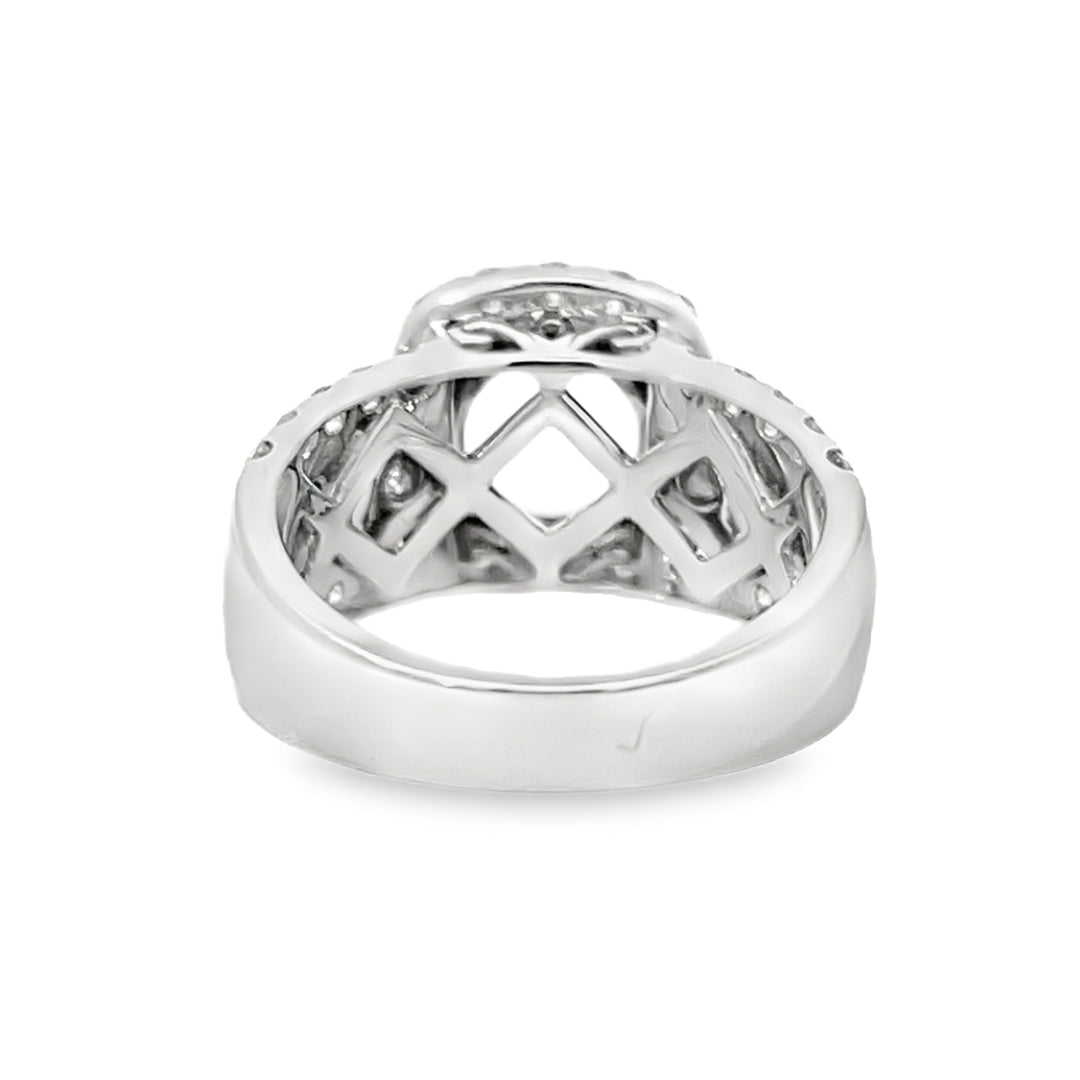 14k White Gold 2.25ct Halo Diamond Semi Mounting Ring