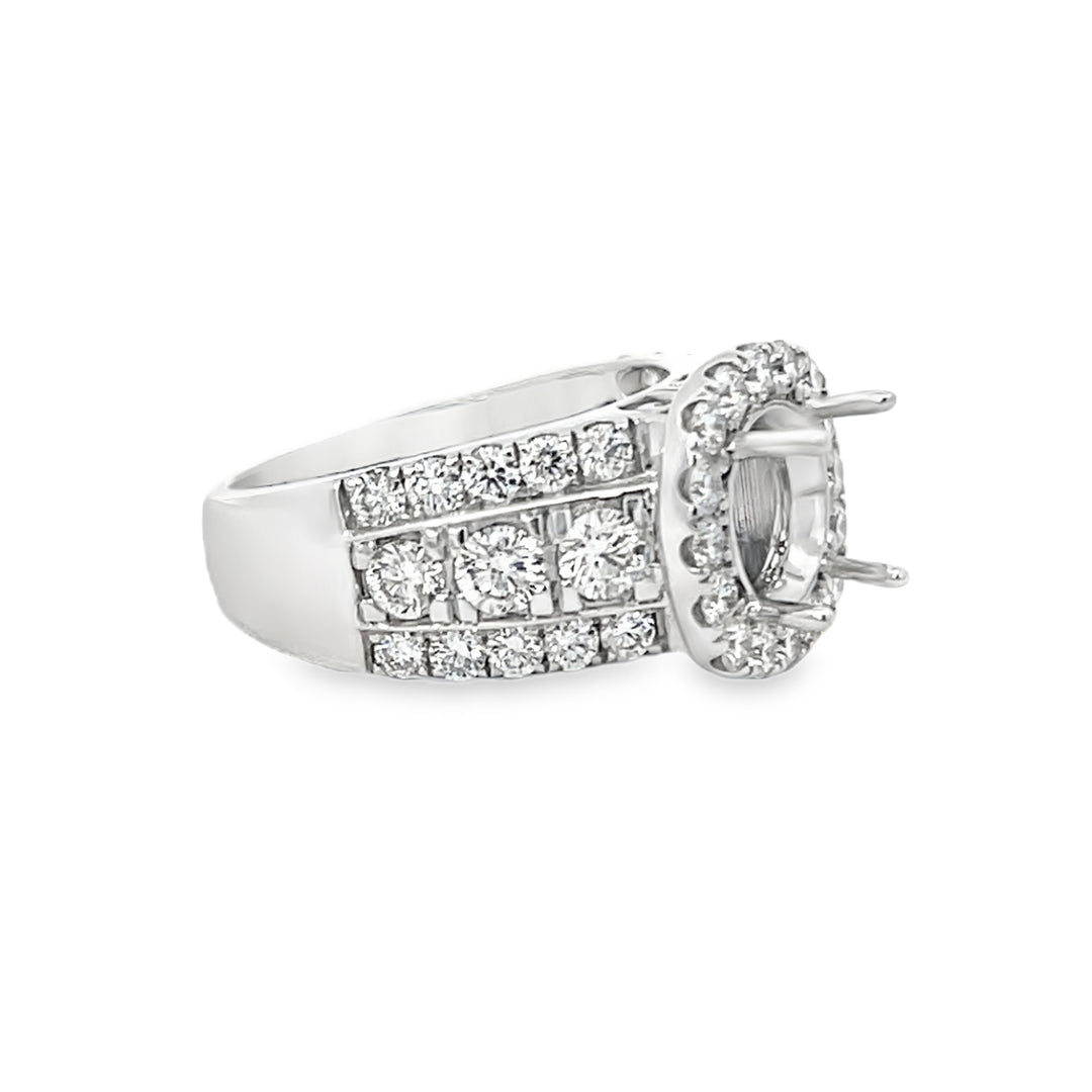 14k White Gold 2.25ct Halo Diamond Semi Mounting Ring