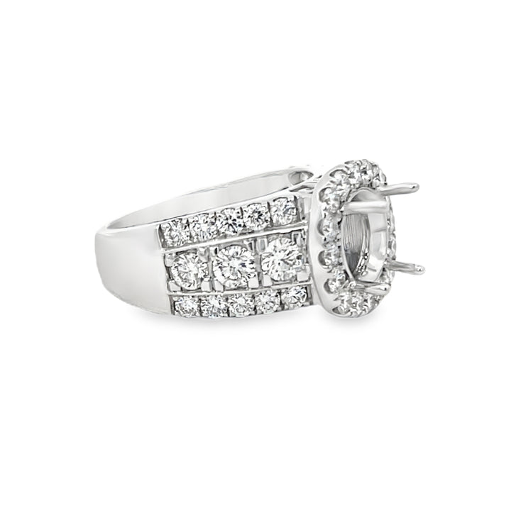 14k White Gold 2.25ct Halo Diamond Semi Mounting Ring