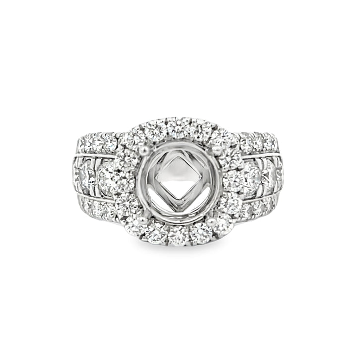 14k White Gold 2.25ct Halo Diamond Semi Mounting Ring