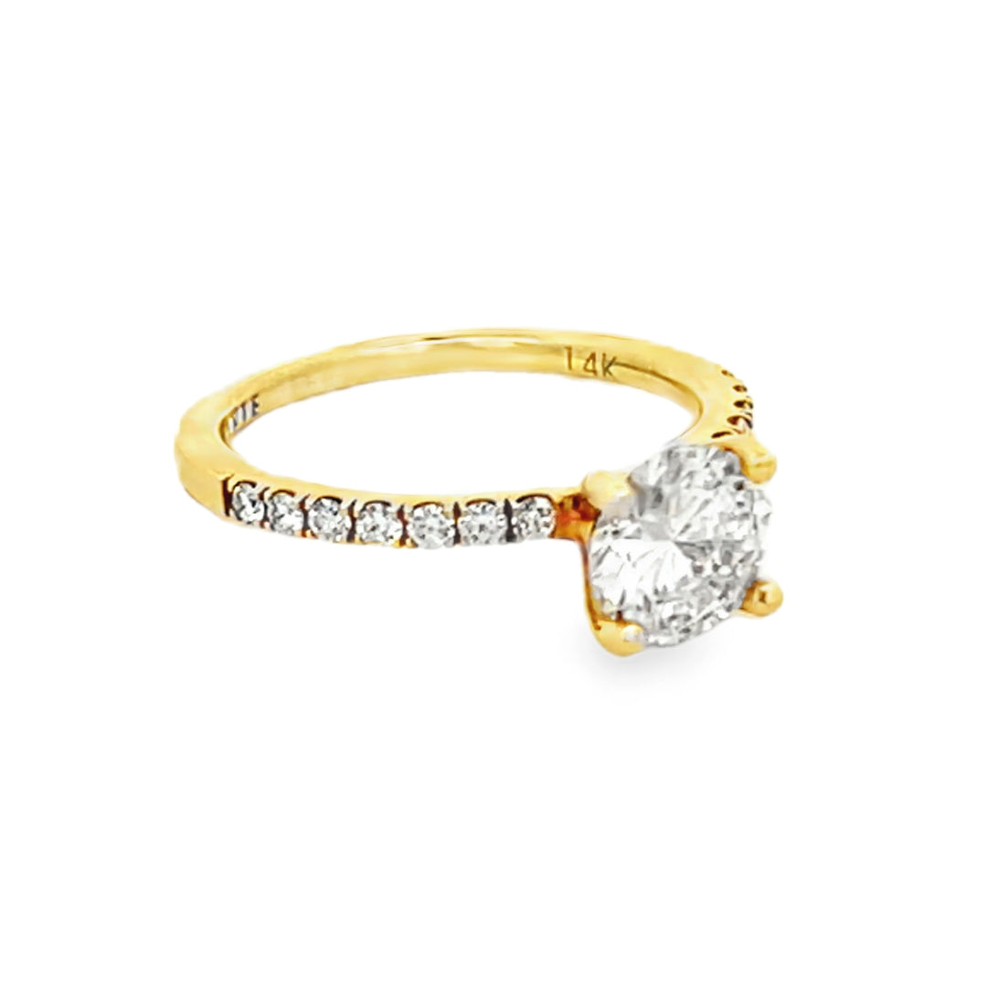14K Yellow Gold Round Diamond Semi Mounting Engagement Ring 3.11ctw