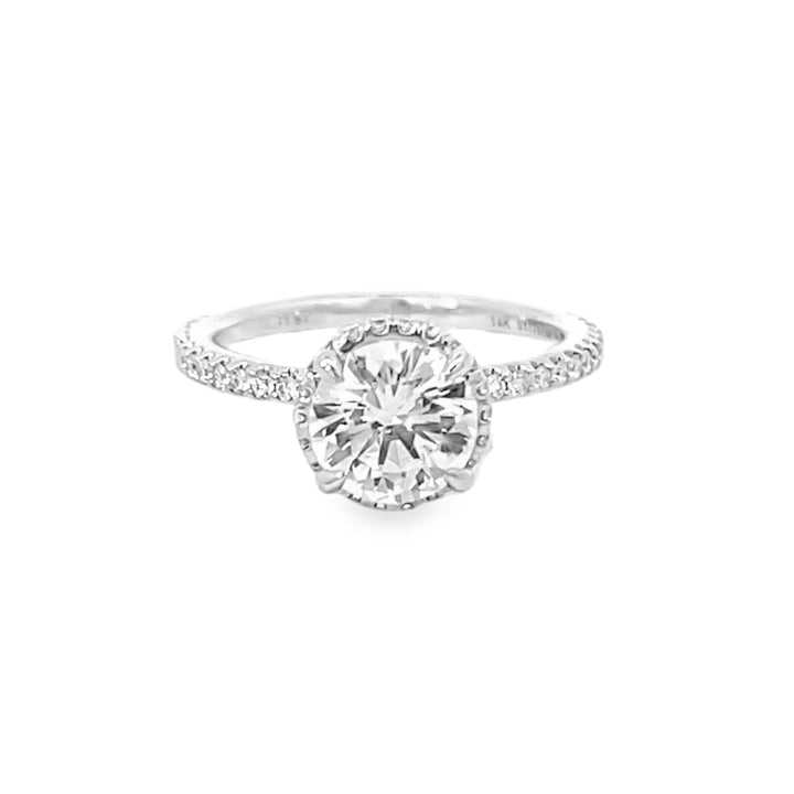 14K White Gold Round Cut Diamond Halo Engagement Ring 0.40ctw