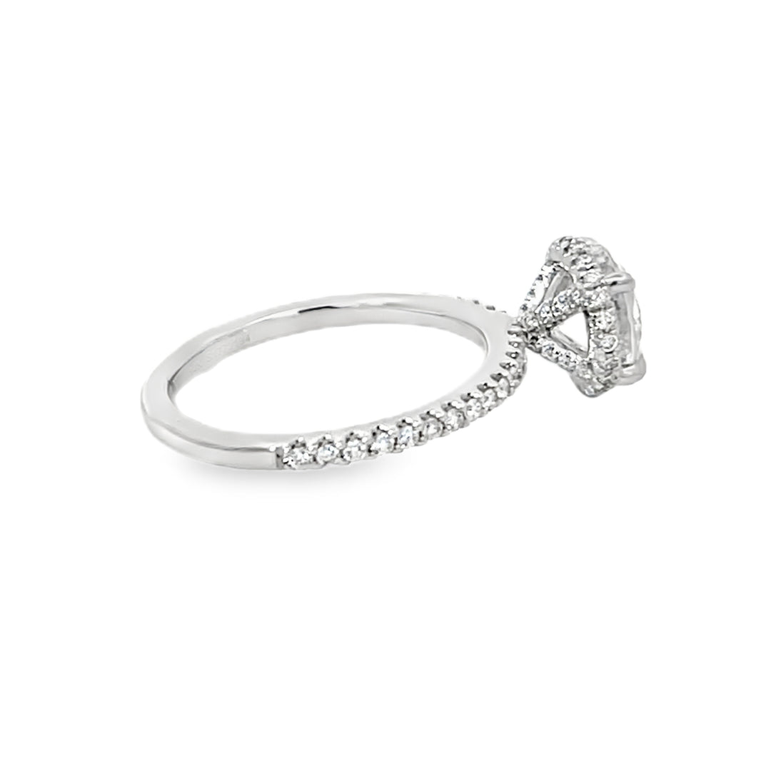 14K White Gold Round Cut Diamond Halo Engagement Ring 0.40ctw