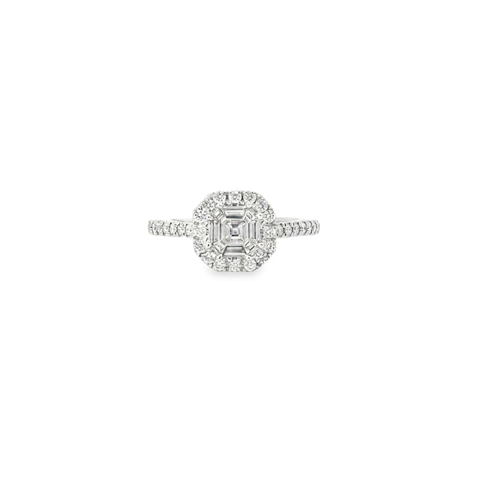 0.98ct Asscher Cluster Engagement Ring in 14K White Gold