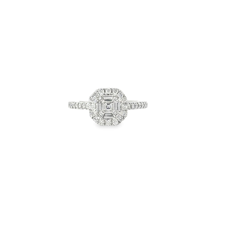 0.98ct Asscher Cluster Engagement Ring in 14K White Gold