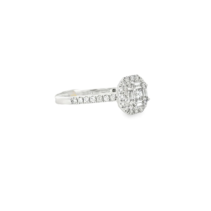 0.98ct Asscher Cluster Engagement Ring in 14K White Gold